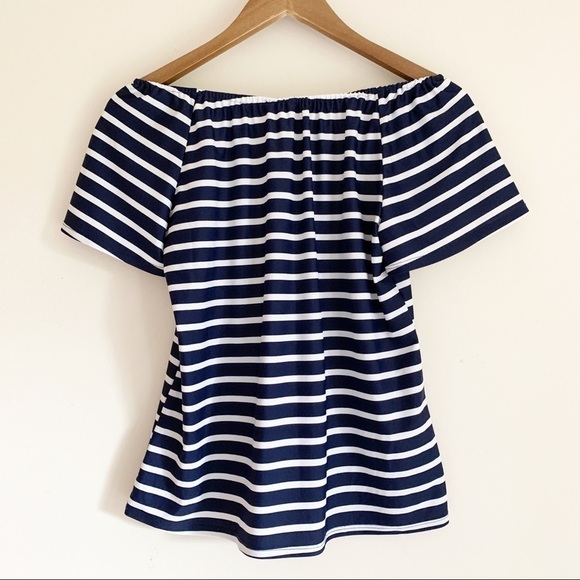 Jude Connally Striped Off Shoulder Top XS Jude Cloth Navy Blue White - Picture 4 of 7
